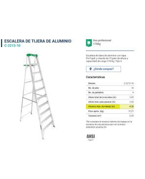 Mod. C-2213 Escalera de Tijera 10 escalones