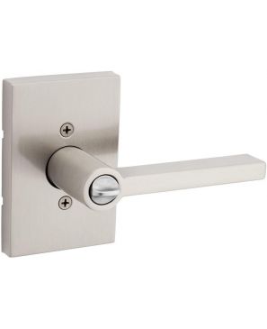 Kwikset Halifax - Palanca de puerta con llave de seguridad SmartKey con Microban, rectangular rosa en níquel satinado 