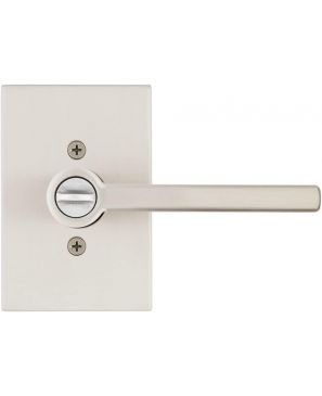 Kwikset Halifax - Palanca de puerta con llave de seguridad SmartKey con Microban, rectangular rosa en níquel satinado 