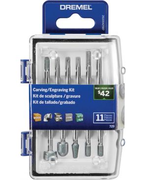 Dremel 729-01 Kit de accesorios para herramientas giratorias de tallado y grabado, juego surtido de 11 piezas, perfecto para uso en madera, metal y vidrio 