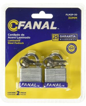 FANAL FLM2P-30 Candado Laminado Arco Corto, 30 mm x 2, color, pack of/paquete de 2 