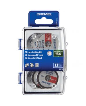 Dremel EZ728-01 EZ Lock - Kit de accesorios para discos de corte, ruedas de corte para cortes de plástico, metal y finos, juego de accesorios surtidos de 11 piezas 