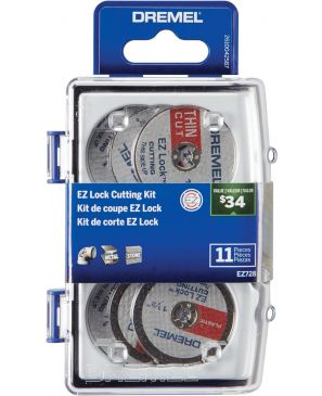 Dremel EZ728-01 EZ Lock - Kit de accesorios para discos de corte, ruedas de corte para cortes de plástico, metal y finos, juego de accesorios surtidos de 11 piezas 